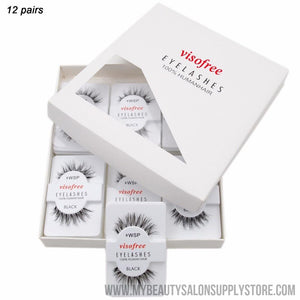 12 pairs visofree eyelashes fur lashes handmade full strip lashes crisscross natural false eyelashes human hair eye lashes