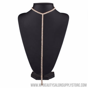 Long Tassel Simple Crystal Rhinestone Choker Necklace Women Gem Statement Luxury Collares Chokers chocker Collier Bijoux