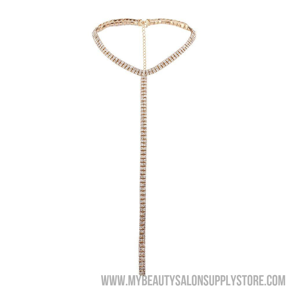 Long Tassel Simple Crystal Rhinestone Choker Necklace Women Gem Statement Luxury Collares Chokers chocker Collier Bijoux