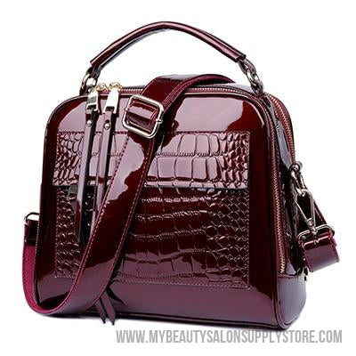 Women Patent Leather Handbags Crocodile Design Shopper Tote Bag Female Luxurious Shoulder Bags