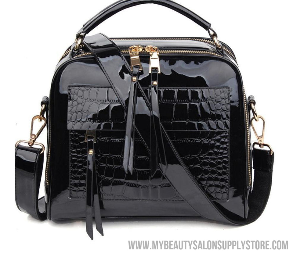 Women Patent Leather Handbags Crocodile Design Shopper Tote Bag Female Luxurious Shoulder Bags
