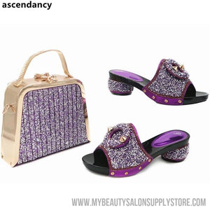 New Arrival Purple Color Ladies Shoes with Matching Bags Set Italian Ladies Shoes and Bags To Match Set African Wedding Shoes